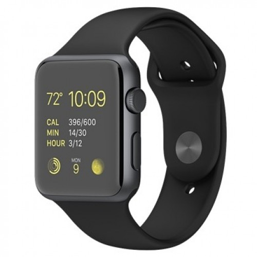 Carcasă din aluminiu gri spațial de 42 mm Apple Watch Sport cu bandă sport neagră (MJ3T2) 5/5 folosit