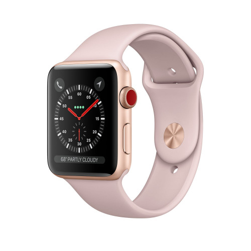 Carcasă din aluminiu auriu GPS Apple Watch Series 3 de 42 mm cu bandă sport roz 4/5 folosită