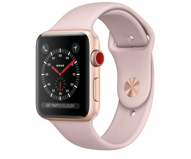 Carcasă din aluminiu auriu GPS Apple Watch Series 3 de 42 mm cu bandă sport roz 4/5 folosită