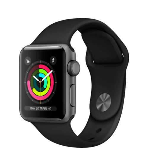 Carcasă Apple Watch Series 3 de 38 mm, gri spațial, din aluminiu, cu bandă sport neagră (MQKV2)