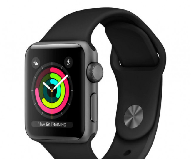 Carcasă Apple Watch Series 3 de 38 mm, gri spațial, din aluminiu, cu bandă sport neagră (MQKV2)