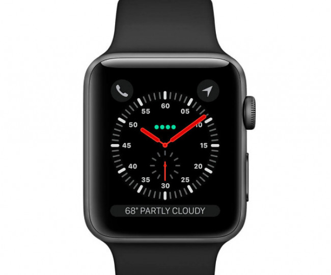 Carcasă Apple Watch Series 3 de 38 mm, gri spațial, din aluminiu, cu bandă sport neagră (MQKV2)