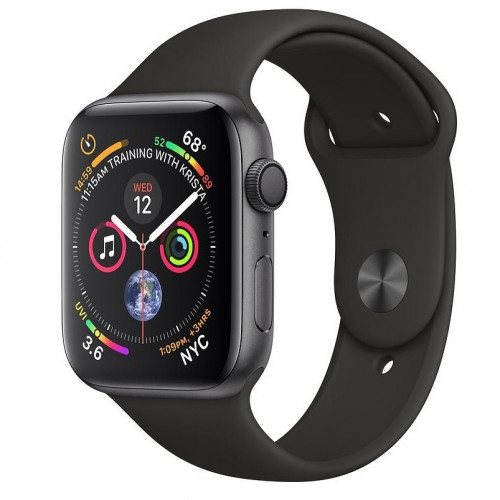 Carcasă din aluminiu gri spațial Apple Watch Series 4 GPS de 44 mm cu bandă sport neagră (MU6D2)