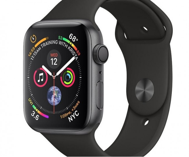 Carcasă din aluminiu gri spațial Apple Watch Series 4 GPS de 44 mm cu bandă sport neagră (MU6D2)