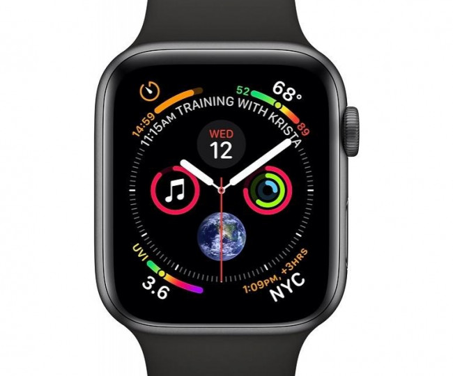 Carcasă din aluminiu gri spațial Apple Watch Series 4 GPS de 44 mm cu bandă sport neagră (MU6D2)