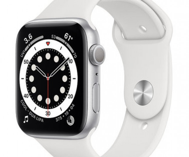 Carcasă din aluminiu argintiu pentru Apple Watch 6 GPS+LTE de 44 mm cu. Bandă sport albă (M07F3/MG2C3) folosită