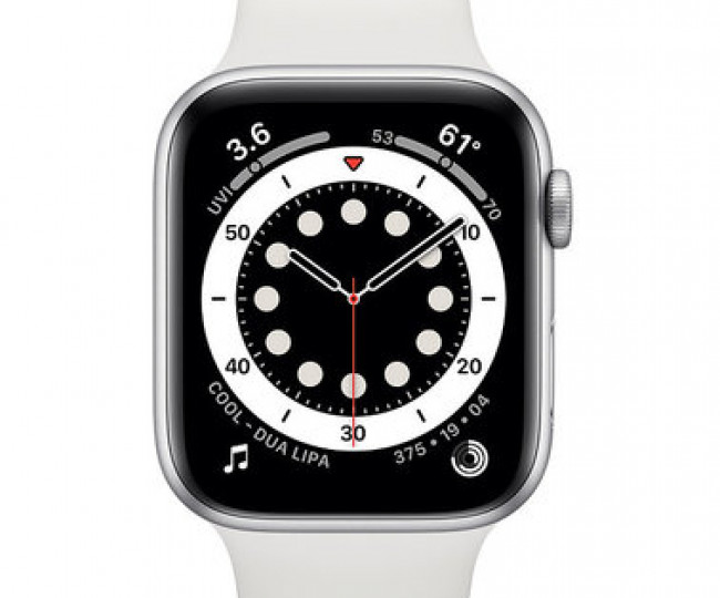 Carcasă din aluminiu argintiu pentru Apple Watch 6 GPS+LTE de 44 mm cu. Bandă sport albă (M07F3/MG2C3) folosită