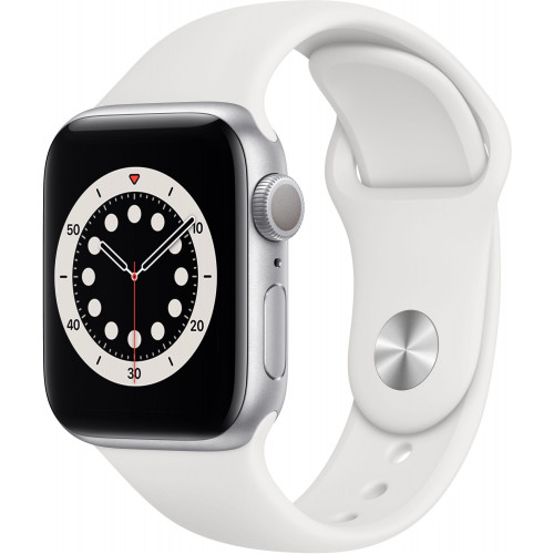 Carcasă din aluminiu argintiu GPS Apple Watch 6 de 40 mm cu. Bandă sport albă (MG283) folosită