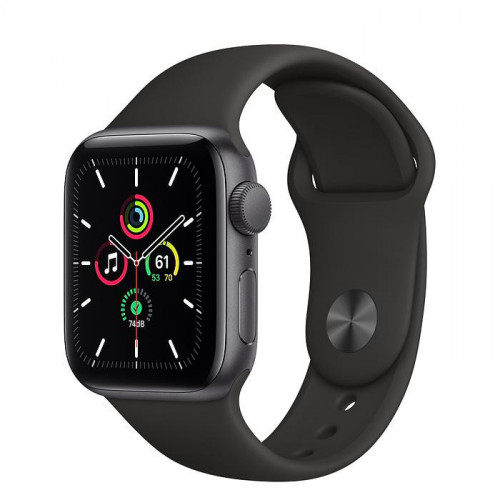 Carcasă din aluminiu pentru Apple Watch SE de 40 mm, gri spațial, cu GPS. Bandă sport neagră (MYDP2) folosită