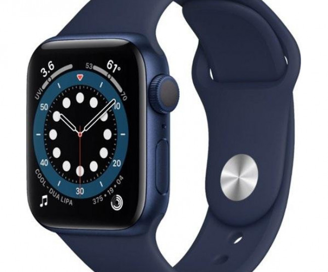 Carcasă din aluminiu albastru pentru Apple Watch 6 de 40 mm cu GPS. Bandă sport Deep Navy (MG143) folosită