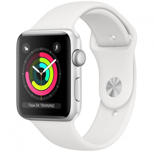 Carcasă din aluminiu argintiu de 38 mm pentru Apple Watch Series 3 GPS cu bandă sport albă (MTEY2).