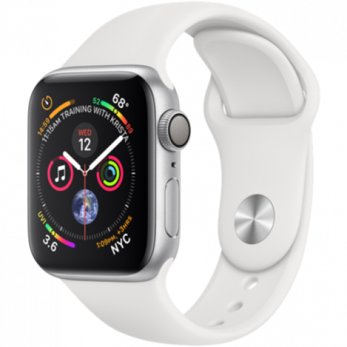 Carcasă din aluminiu argintiu Apple Watch Series 4 de 40 mm cu bandă sport albă (MU642)