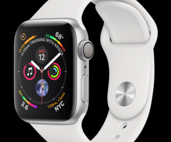 Carcasă din aluminiu argintiu Apple Watch Series 4 de 40 mm cu bandă sport albă (MU642)