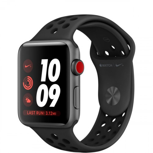 Apple Watch Series 3 GPS + Cellular 42 mm Carcasă din aluminiu gri spațial cu bandă sport neagră (MQK22)
