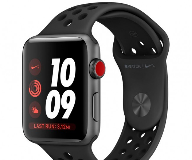 Apple Watch Series 3 GPS + Cellular 42 mm Carcasă din aluminiu gri spațial cu bandă sport neagră (MQK22)