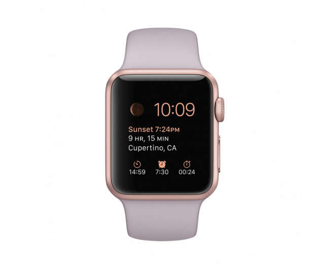 Carcasă din aluminiu auriu roz Apple Watch de 38 mm cu bandă sport lavandă (MLCH2)