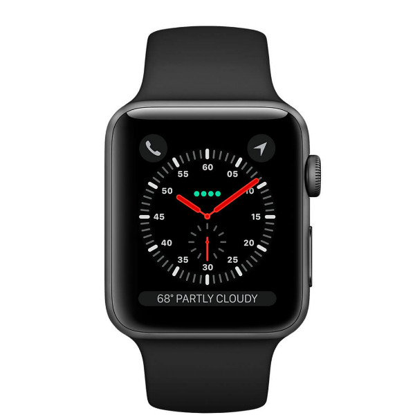 Carcasă Apple Watch Series 3 de 38 mm, gri spațial, din aluminiu, cu bandă sport neagră (MQKV2)