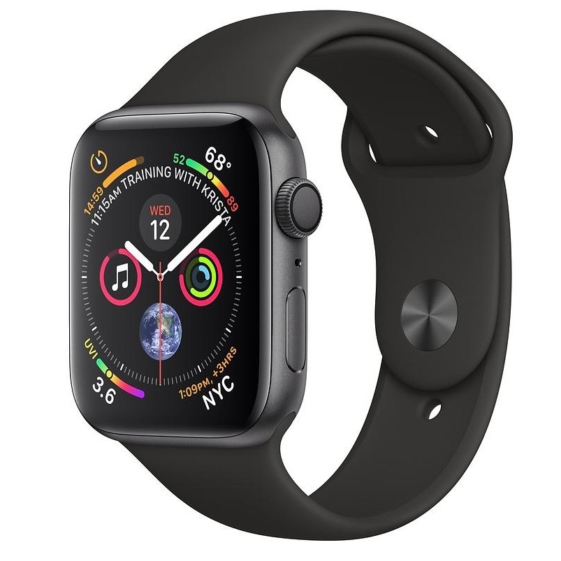 Carcasă din aluminiu gri spațial Apple Watch Series 4 GPS de 44 mm cu bandă sport neagră (MU6D2)