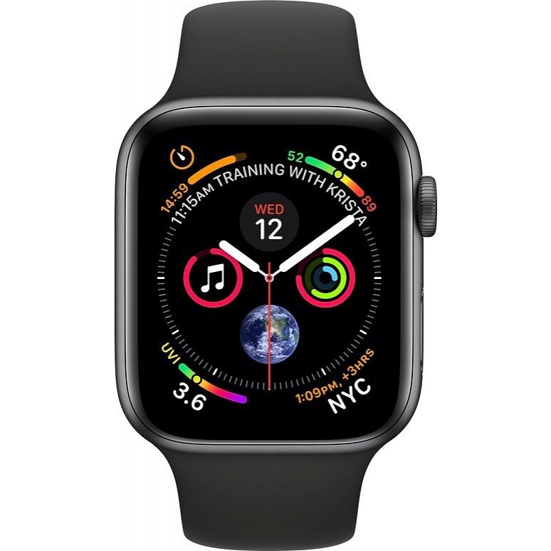 Carcasă din aluminiu gri spațial Apple Watch Series 4 GPS de 44 mm cu bandă sport neagră (MU6D2)