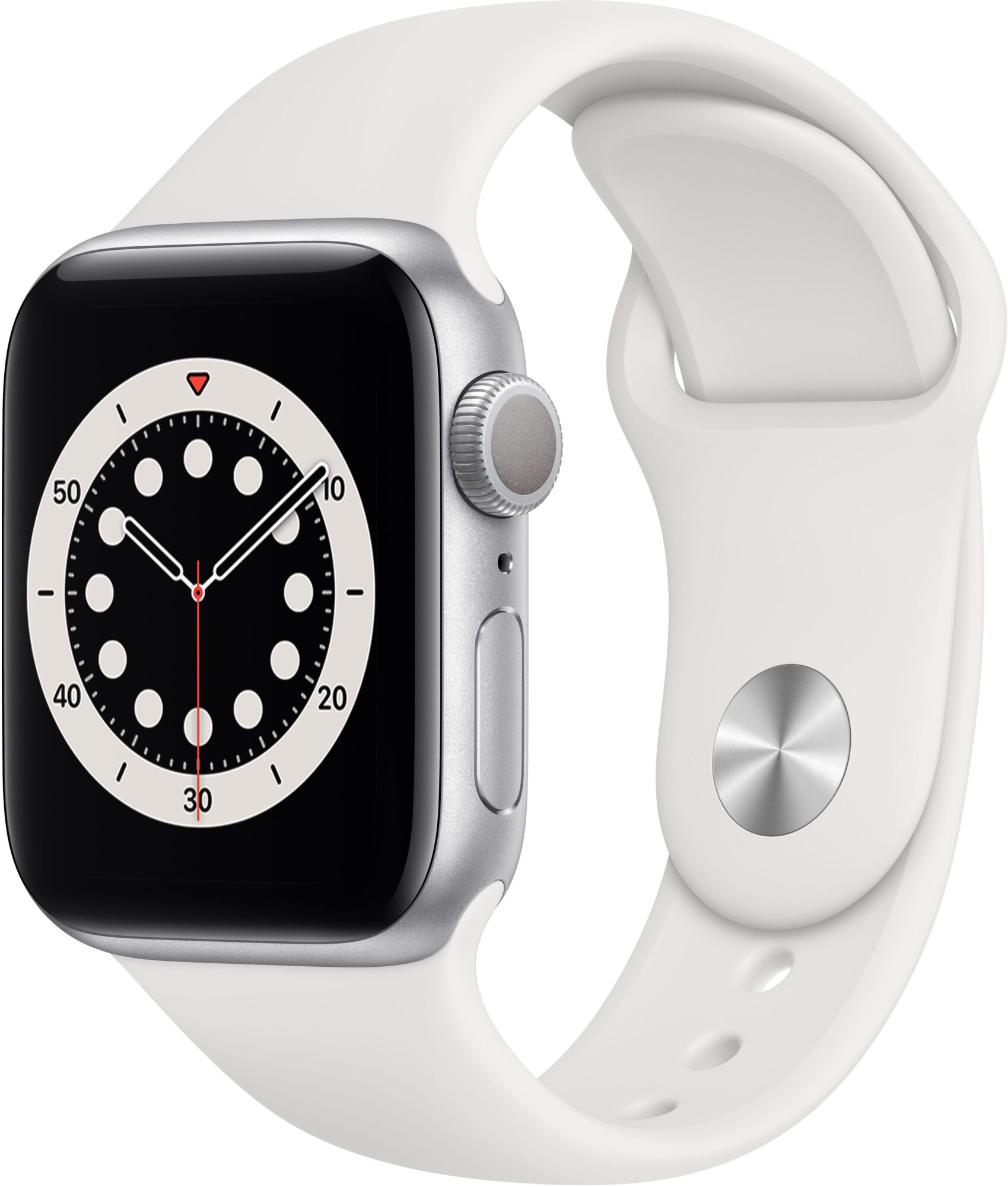 Carcasă din aluminiu argintiu GPS Apple Watch 6 de 40 mm cu. Bandă sport albă (MG283) folosită