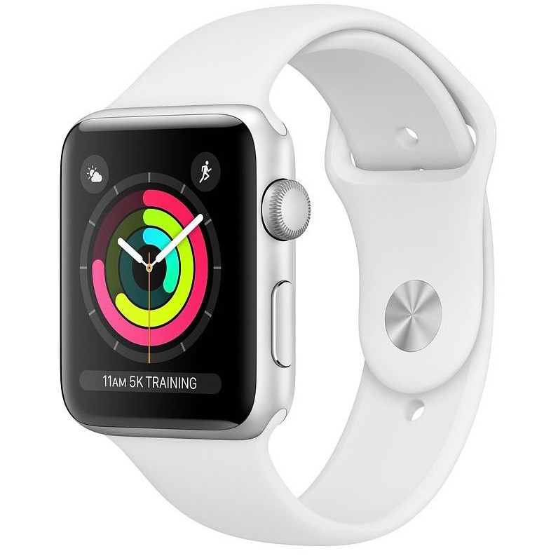 Carcasă din aluminiu argintiu de 38 mm pentru Apple Watch Series 3 GPS cu bandă sport albă (MTEY2).