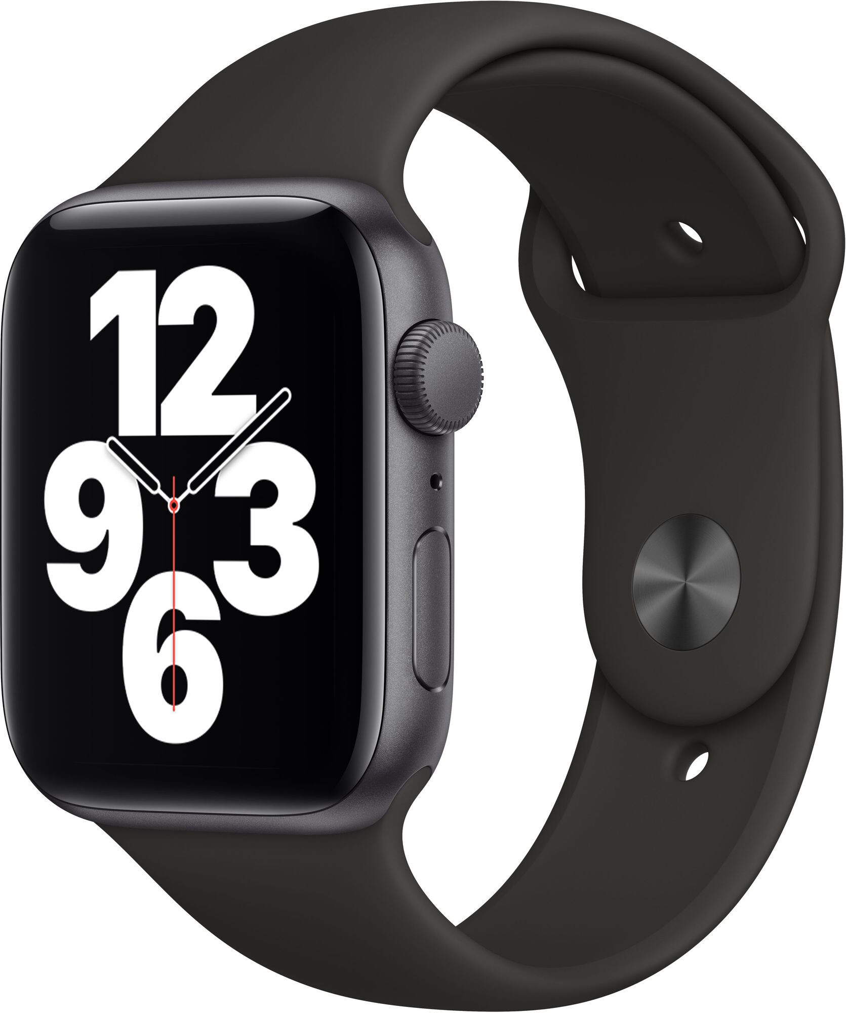 Carcasă din aluminiu pentru Apple Watch SE de 40 mm, gri spațial, cu GPS. Bandă sport neagră (MYDT2) folosită